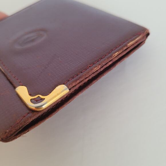 Cartier Vintage Mini Coin Holder Wallet Bordeaux Leather Small Red Burgundy - Picture 8 of 9